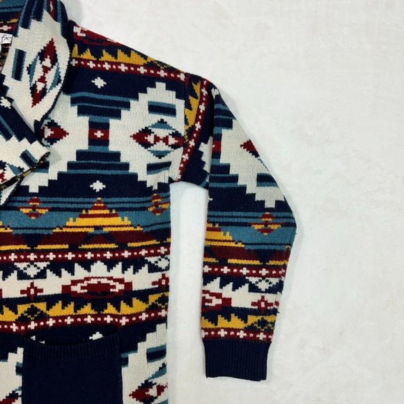 Fresh FX Wool Cardigan Aztec Print Blend Dark Multicolor Women's S/P Cozy Knit - Picture 6 of 16